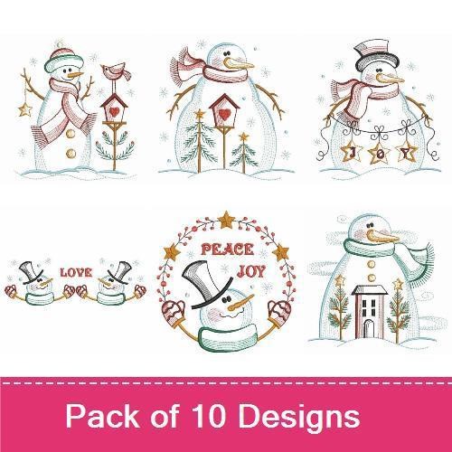 Snowman Winter Holiday Embroidery Designs Bundle – Snowman with Bird, Snowman with Heart, Snowman with Tree & More (10 Designs)
