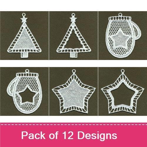 FSL Winter Holiday Ornaments Embroidery Bundle – Star, Christmas Tree, Mittens & More (12 Designs)