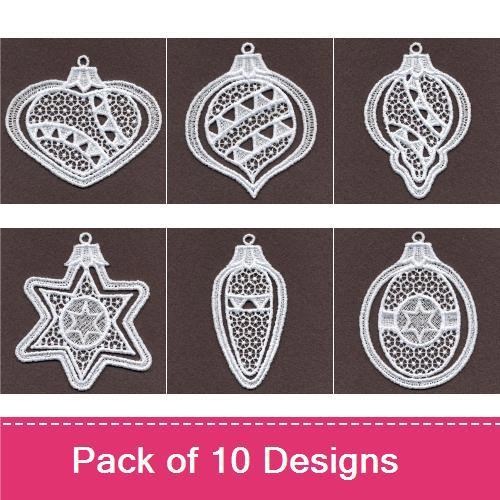 FSL Christmas Ornament Embroidery Designs Bundle – Ornate, Star, Hanging Ball & More (10 Designs)