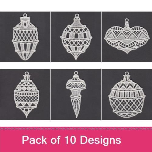 FSL Elegant Lace Ornaments Embroidery Designs Bundle – Heart, Star, Snowflake & More (10 Designs)