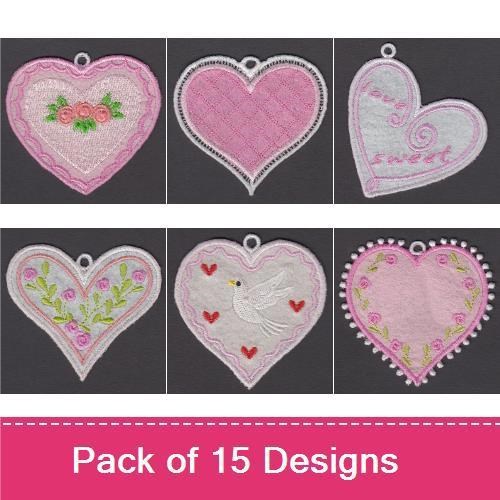 FSL Heart-shaped Lace Embroidery Bundle – Heart with Roses, Love Heart, Floral Heart & More (15 Designs)