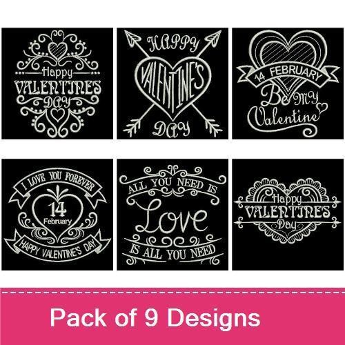 Valentine's Day Greetings Embroidery Designs Bundle – Happy Valentine's Day, Be My Valentine, Love & More (9 Designs)