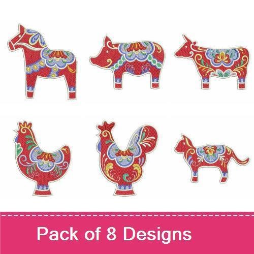 Scandinavian Folk Animal Embroidery Bundle – Colorful Designs (8 Designs)