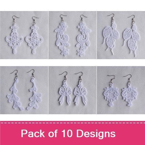 FSL Elegant Lace Earrings Embroidery Designs Bundle – Lace Cross, Floral Lace, Teardrop Lace & More (10 Designs)