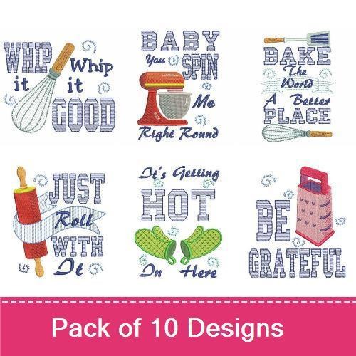 Kitchen Quotes Embroidery Designs Bundle – Whip it Good, Bake it Your Own Better Place, Let's Spoon & More (10 Designs)