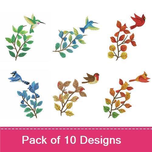Colorful Birds Embroidery Designs Bundle – Cardinal, Hummingbird, Blue Bird & More (10 Designs)