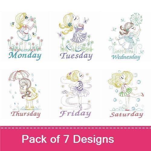 Days of the Week Embroidery Designs Bundle – Monday, Tuesday, Wednesday, & More (7 Designs)