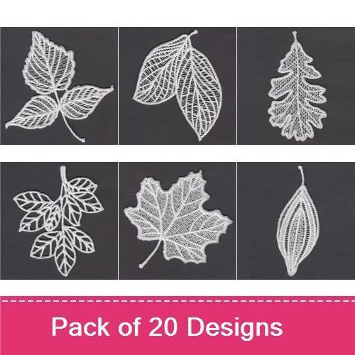 FSL Delicate White Leaves Embroidery Bundle – Maple Leaf, Oak Leaf, Birch Leaf & More (20 Designs)
