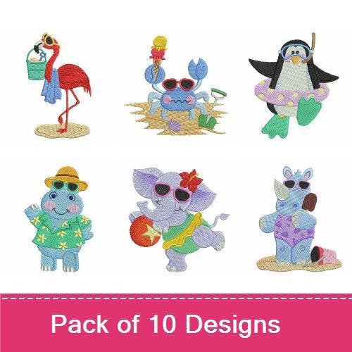 Summer Beach Animal Embroidery Bundle – Fun Designs (10 Designs)