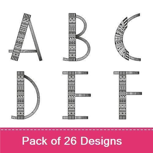 Tribal Pattern Alphabet Embroidery Designs Bundle – Tribal Letter A, B, C & More (26 Designs)