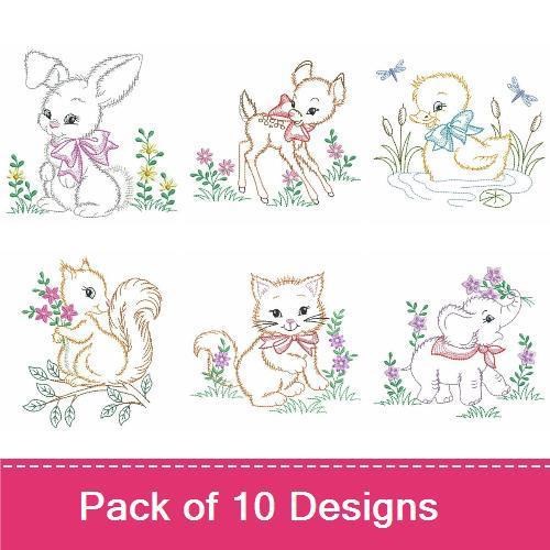 Sweet Woodland Critters Embroidery Bundle – Fawn, Bunny, Duckling & More (10 Designs)