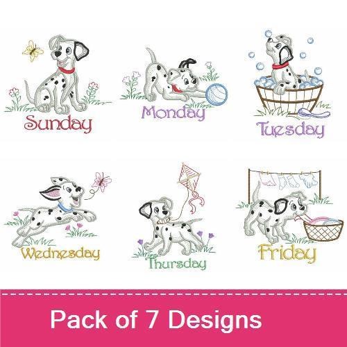 Playful Dalmatian Embroidery Bundle – Days of the Week (7 Designs)