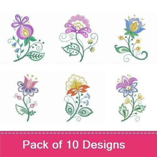 Floral Embroidery Bundle – Purple Floral, Bluebell Flower, Pink Blossom & More (10 Designs)