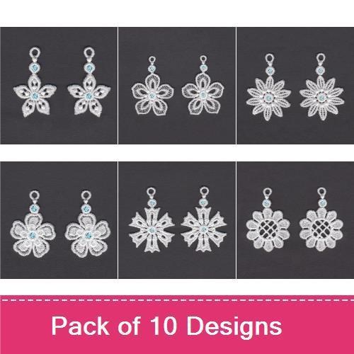 FSL Delicate Floral Earrings Embroidery Designs Bundle – Floral Earrings One, Two, Three & More (10 Designs)