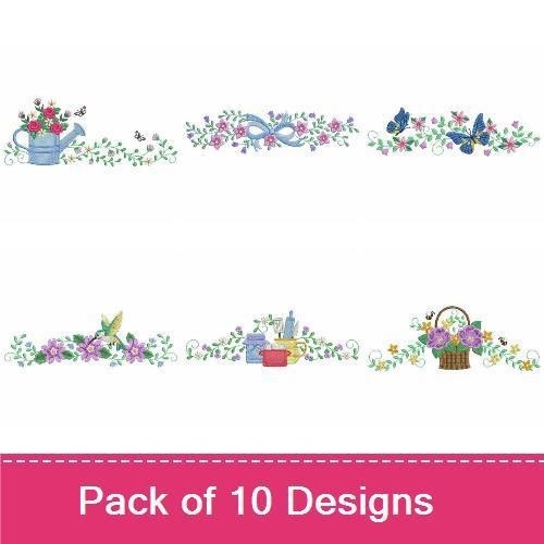 Floral & Garden Embroidery Designs Bundle – Watering Can with Flowers, Rose Bouquet, Floral Swag & More (10 Designs)