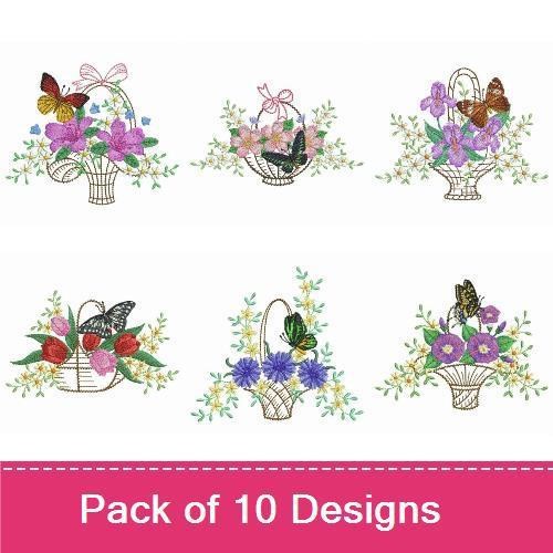 Flower Basket And Butterflies