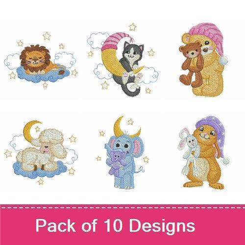 Sleepy Moon Animal Friends Embroidery Bundle – Cute Animal Designs (10 Designs)