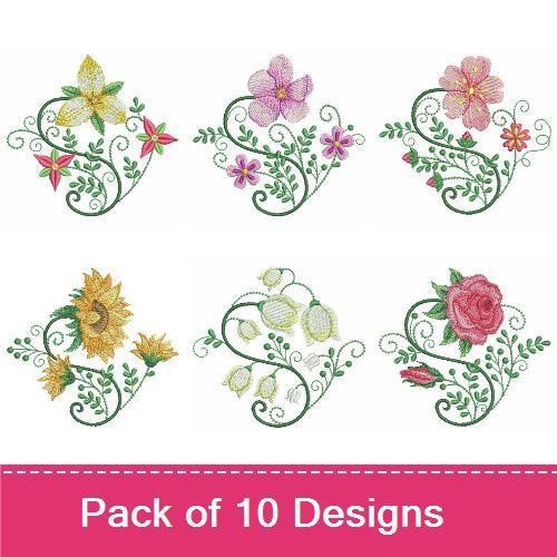 Floral Embroidery Designs Bundle – Rose Vine, Sunflower, Orchid & More (10 Designs)