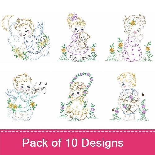 Vintage Children Embroidery Bundle – Sweet Designs (10 Designs)