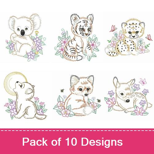 Vintage Baby Animals 5 Embroidery design pack by Ace Points ...