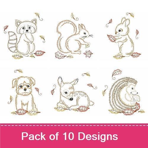 Kawaii Bear & Woodland Friends Embroidery Bundle – Autumn Inspired (10 Designs)