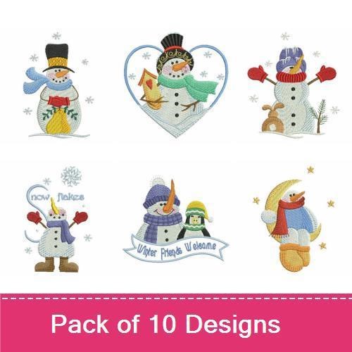 Snowman Embroidery Bundle – Snowman with Scarf, Frosty Snowman, Snowman Family & More (10 Designs)