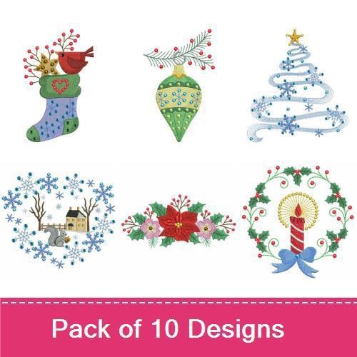 Christmas Decorations Embroidery Designs Bundle – Christmas Tree, Snowman, Joy Ornament & More (10 Designs)
