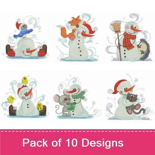 Snowman & Friends Embroidery Designs Bundle – Snowman with Penguin, Snowman with Reindeer & More (10 Designs)