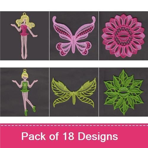 FSL Fairy & Flower Embroidery Designs Bundle – Fairy Figure, Butterfly & Sunflower Ornaments (18 Designs)