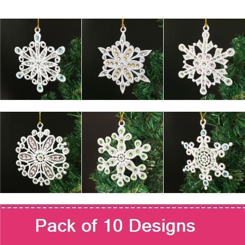 FSL Elegant Snowflake Ornaments Embroidery Bundle – Beaded Snowflake Ornament 1, Beaded Snowflake Ornament 2 & More (10 Designs)