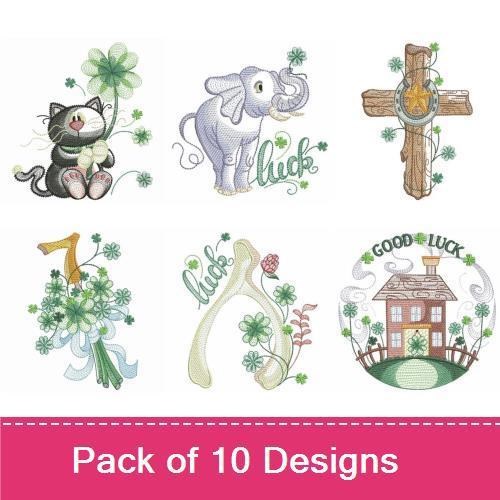 St. Patrick's Day Embroidery Designs Bundle – Clover Sprigs, Lucky Cross, Lucky Bear & More (10 Designs)