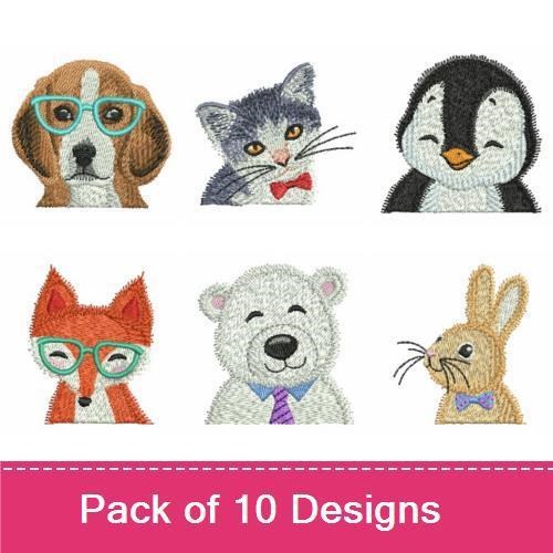 Cute Animal Faces Embroidery Bundle – Adorable Designs (10 Designs)