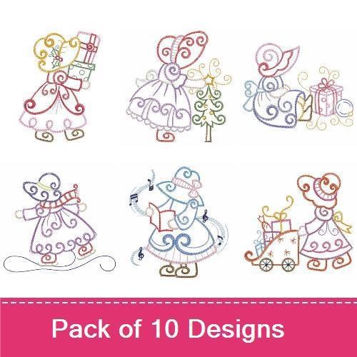 Redwork Vintage Christmas Angels Embroidery Bundle – Angel with Tree, Angel with Gifts, Singing Angel & More (10 Designs)