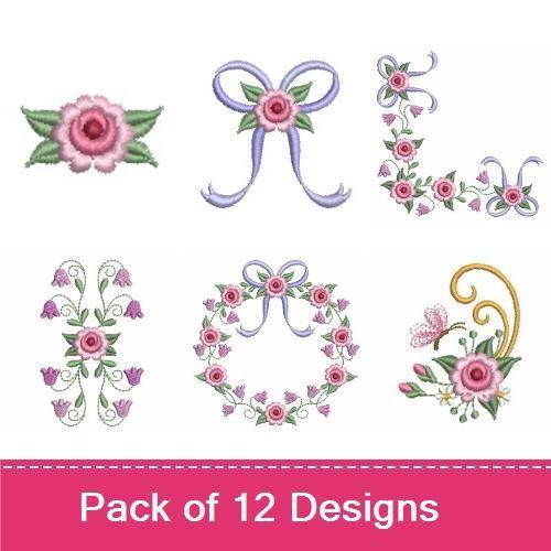 Elegant Floral Embroidery Designs Bundle – Floral Wreath, Roses, Floral Scroll & More (12 Designs)