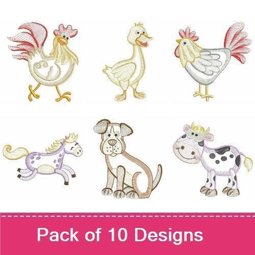 Farm Animal Embroidery Bundle – Cute Characters (10 Designs)
