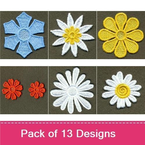 FSL Colorful Floral Embroidery Designs Bundle – White, Blue, Purple & More (13 Designs)