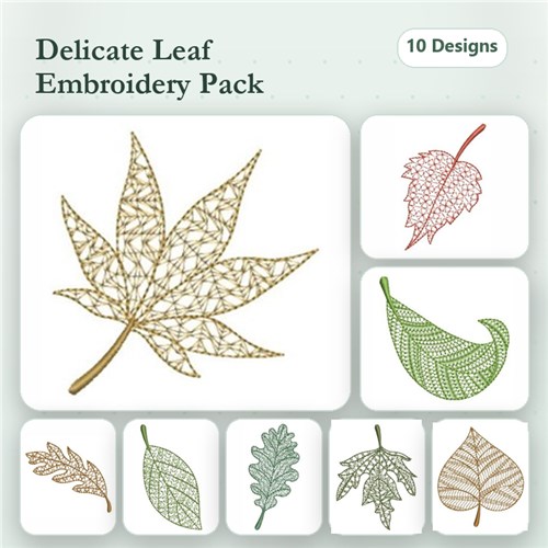 Leaf Embroidery Designs Bundle – Maple Leaf, Heart Leaf, Curled Leaf & More (10 Designs) Leaf Embroidery Designs Bundle – Maple Leaf, Heart Leaf, Curled Leaf & More (10 Designs)