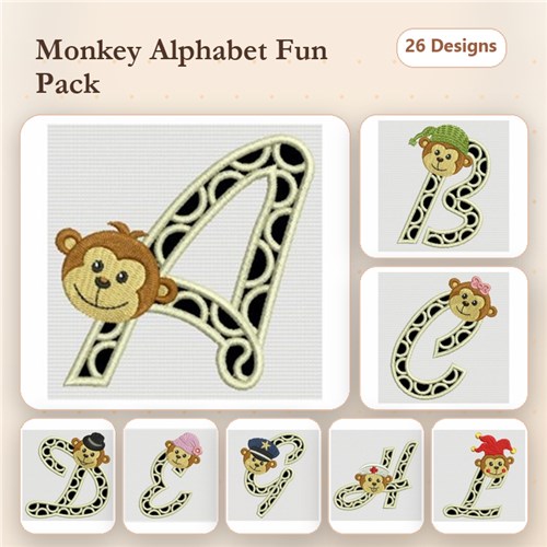 Monkey Alphabet Embroidery Designs Bundle – Monkey A, Monkey B, Monkey C & More (26 Designs) Monkey Alphabet Embroidery Designs Bundle – Monkey A, Monkey B, Monkey C & More (26 Designs)