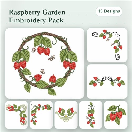 Raspberry Embroidery Designs Bundle – Raspberry Wreath, Single Raspberry with Leaves & More (15 Designs) Raspberry Embroidery Designs Bundle – Raspberry Wreath, Single Raspberry with Leaves & More (15 Designs)