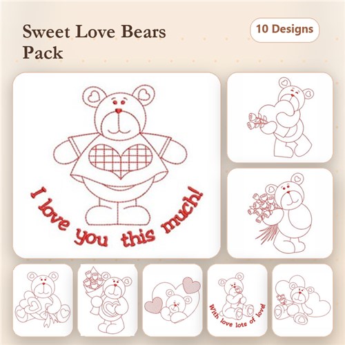 Redwork Valentine Bears Redwork Valentine Bears