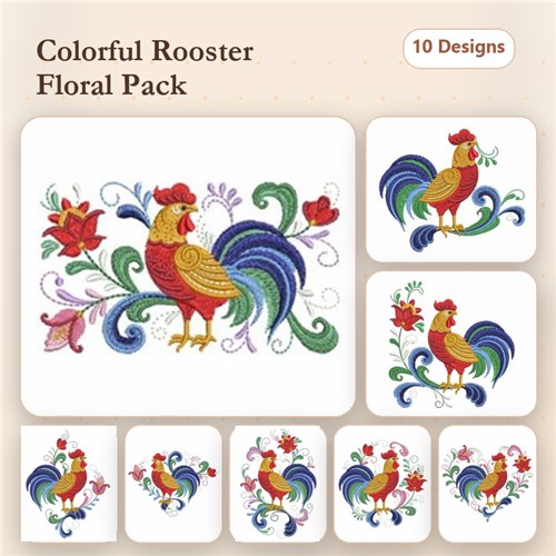 Rosemaling Rooster Embroidery design pack by Ace Points