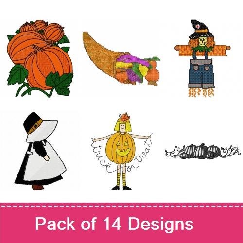 Fall Harvest Scarecrow & Friends Embroidery Designs Bundle – Scarecrow with Pumpkins, Friendly Scarecrow, Golden Goose & More (14 Designs)