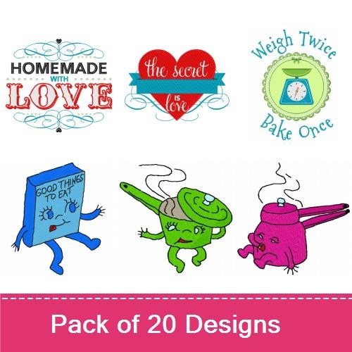 Cooking & Kitchen Essentials Embroidery Designs Bundle – Homemade with Love, The Secret Ingredient & More (20 Designs)