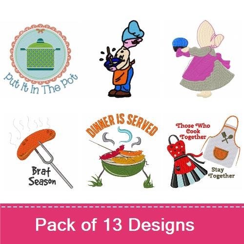 Baking and Kitchen Themes Embroidery Designs Bundle – Baked with Love, The Secret Ingredient, Bakery Sign & More (13 Designs)