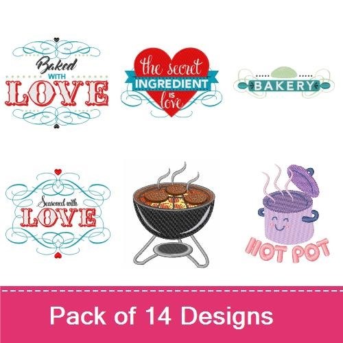 Cooking & BBQ Embroidery Designs Bundle – Baker with Mixing Bowl, Funny BBQ Grill, Chef's Hat Quote & More (14 Designs)