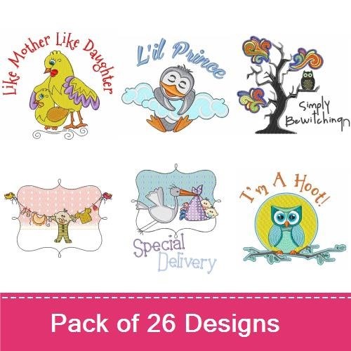 Farm Animal & Bird Embroidery Designs Bundle – Mama Bird, Wise Old Bird, Penguin Power & More (26 Designs)