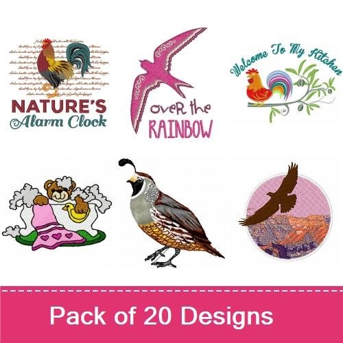 Colorful Flying Birds Embroidery Designs Bundle – Fly High Bird, High Flyer Bird, Silly Bird & More (20 Designs)