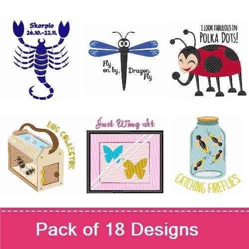 Insects and Bugs Embroidery Designs Bundle – Love Bug, Lady Bug, Honey Bee & More (18 Designs)