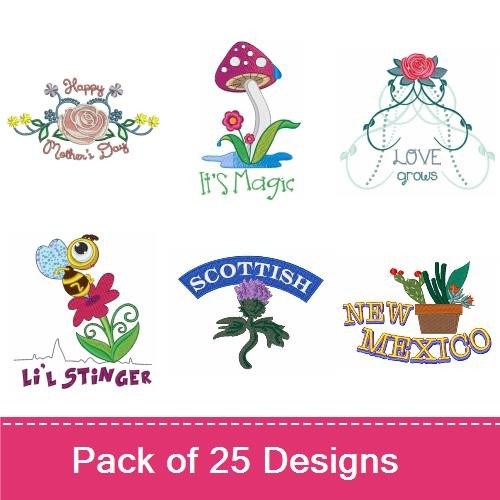 Spring Floral & Cute Critters Embroidery Designs Bundle – Mushroom with Flowers, Love Bug, Celebrate Spring & More (25 Designs)
