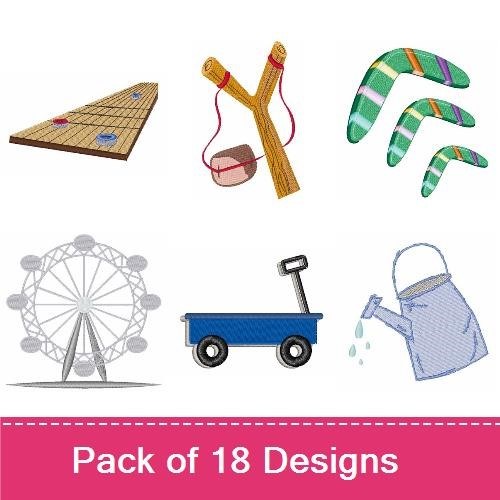 Outdoor Adventure Embroidery Designs Bundle – Campfire, Tent, Rake, Umbrella & More (18 Designs)
